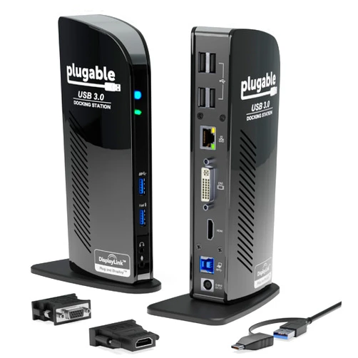 Plugable USB 3.0 Universal Laptop Docking Station Dual HDMI Monitor for Windows and Mac, USB 3.0 or USB-C, (Dual Video: HDMI and HDMI/DVI/VGA, Gigabit Ethernet, Audio, 6 USB Ports)