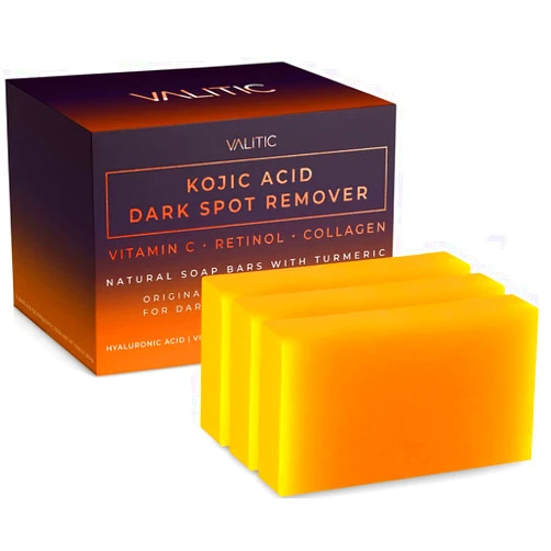 VALITIC Kojic Acid Dark Spot Remover Soap Bars with Vitamin C, Retinol, Collagen, Turmeric - Original Japanese Complex Infused with Hyaluronic Acid, Vitamin E, Shea Butter, Castile Olive Oil (3 Pack)