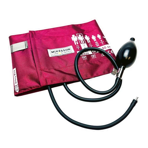 McKesson LUMEON Replacement Blood Pressure Cuff with Bulb and Valve, Nylon Cuff, 2-Tube Bladder, Burgundy, Adult Large, Gauge Not Included, 1 Count