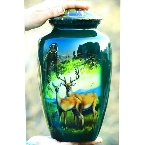 A-F LUXURY HANDICRAFTS Deer Cremation Urn, Adult Deer Urn, Hunting Urn, Forest Memory Ashes Handamde Male - Female Large Urns Ideal for Gifting (220 Cubic in) by A-F Luxury Handicraft, Standard, Green, SHADE-14