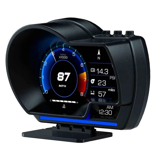 ACECAR Car HUD Head Up Display, OBD+GPS Smart Gauge with Test Brake Test Overspeed Alarm HD LCD Refitting Code Table Display, Works Great for Most Cars (P6)