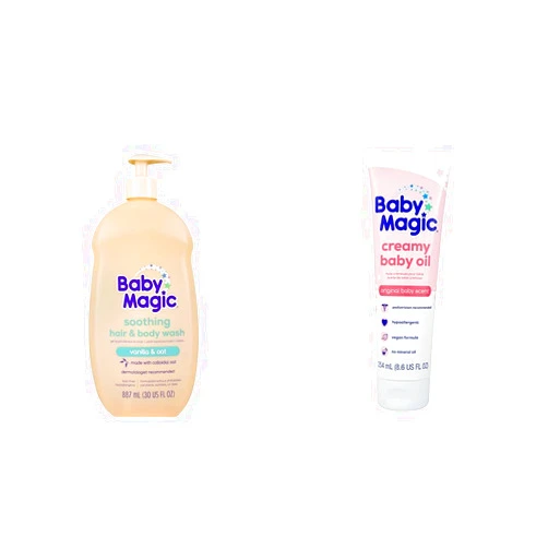 Baby Magic Soothing Hair & Body Wash, Vanilla & Oat, 30 Fl Oz & Creamy Baby Oil, 8.6 oz Bundle