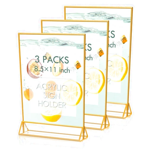 HOODO Acrylic Sign Holder 8.5x11 Gold Frames Clear Sign Holder, Gold Picture Frame Double Sided Flyer Holder, Table Menu Holder Display Stand for Wedding Signs Table Numbers