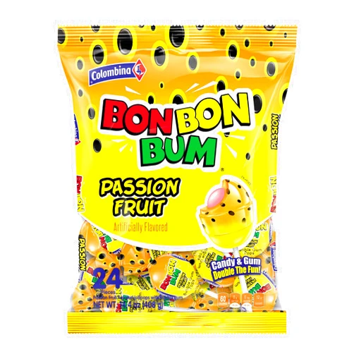 Colombina Bon Bon Bum Lollipops Tropical Passion Fruit Flavor, 24 Count (Pack of 1)