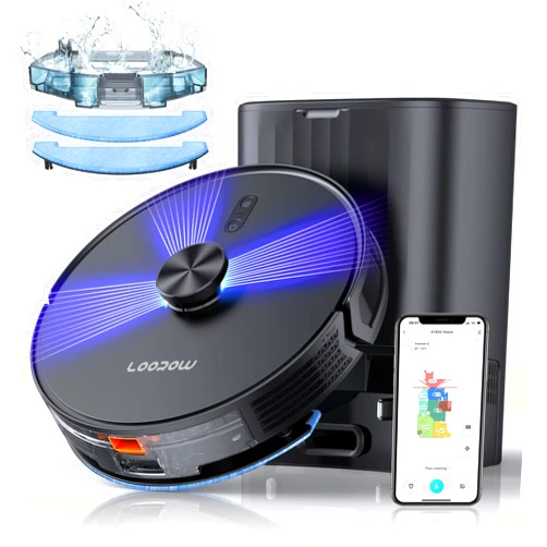 Loorow 3-in-1 Robot Vacuum and Mop Combo, Self Emptying Station for 60 Days, Robotic Vacuum Cleaner with LiDAR Navigation & Max Strong 4500Pa Suction, WiFi/App/Alexa Self-Charging Replaceable Dust Bag