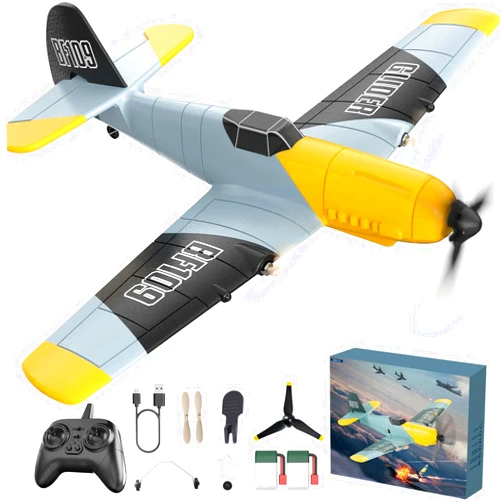 Toileum RC Plane, 3 Channel Remote Control Airplane, 6-axis Gyro Stabilizer BF-109 RTF RC Airplane with 2 Batteries, Easy to Fly for Beginners Adults and Kids
