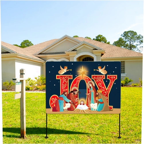 Eastsky Christmas Decorations Outdoor Yard of Joy Nativity Scene Yard Sign reversible Double-Sided Religious Manger Scene Yard Sign for outdoor Lawn Christmas Decorations (Garden Sign Joy Large)