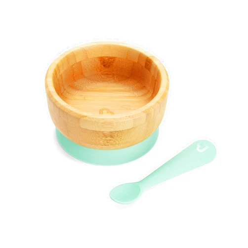 Munchkin® Bambou™ Suction Bowl and Silicone Spoon for Babies and Toddlers, Non-Toxic Bamboo