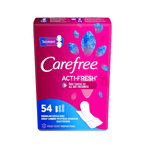 Carefree Acti-Fresh Body Shaped Regular Pantiliners, Fresh Scented, 54 Count (Pack of 1) , Package may vary