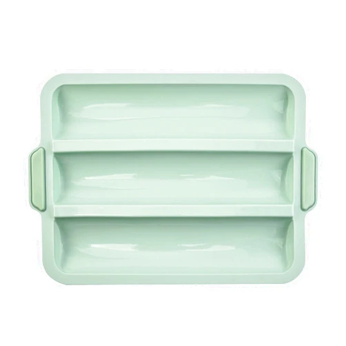 OPSJQXSQ 3-Cavity Baguette Cake Pan, Silicone Baking Bread Pan, Non-Stick Special Cake Pan For Baking, Suitable For High And Low Temperature(2pcs), Light Green
