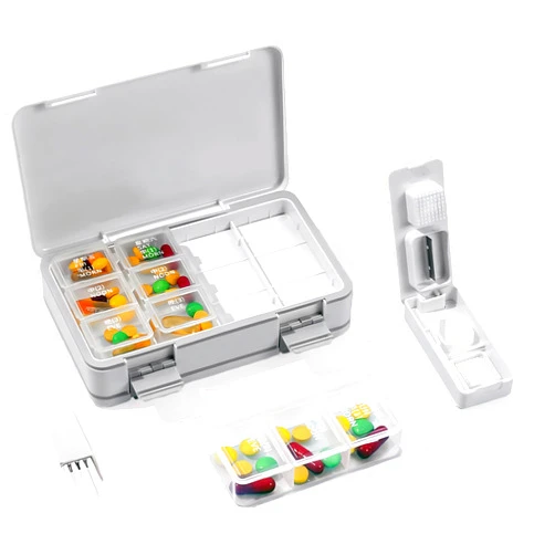 GFERTRE Pill Cutter+Pill Organizer, Pill Box 7 Day Medicine 3 Times a Day, Pill Splitter Pill Cutter for Small or Large Pills,Portable Pill Crusher & Pill Case for Purse Pocket,White