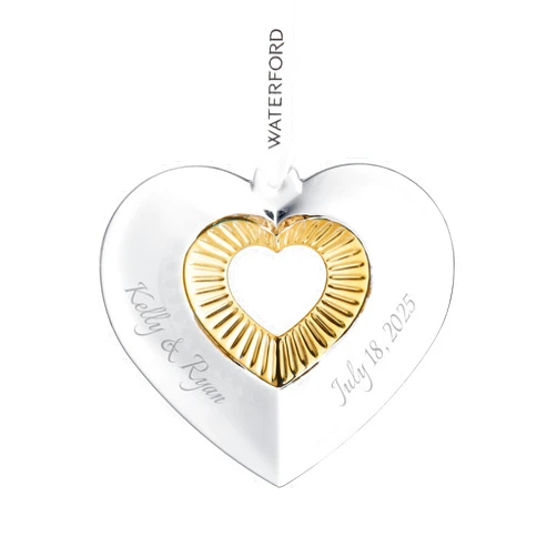 Waterford Personalized Heart Ornament with Gold, Custom Engraved Crystal Heart Christmas Ornament for Couples, Wedding, Anniversary