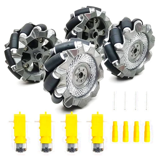 DWWTKL DIY Mecanum Wheel Robot Kit Parts 4WD Omnidirectional Wheels Smart Robot Car Chassis Kit Educational Toy Accessory(4Pcs Wheels and 4Pcs TT Motor)