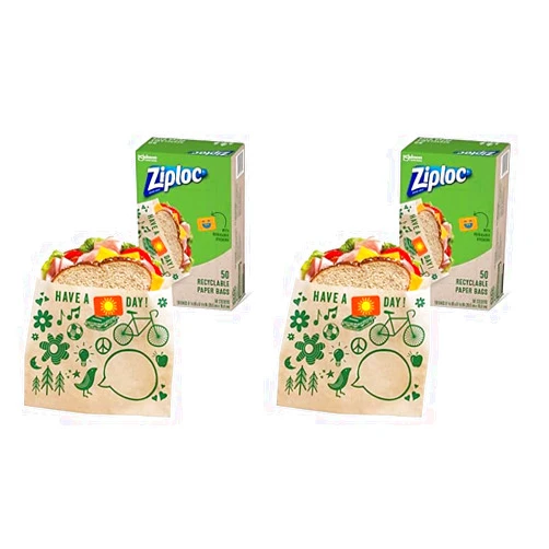 Ziploc Paper Sandwich and Snack Bags, Recyclable & Sealable with Fun Designs, 50 Count (Pack of 2)
