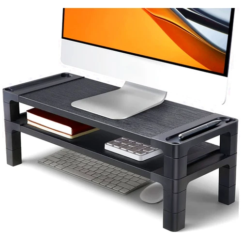HUANUO Monitor Stand Computer Riser, Monitor Stand for Desk with Adjustable Height and 2 Platforms, Ergonomic Computer Riser, Monitor Riser for Laptops and Monitors, HNMS04, Black