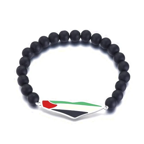 Yongkan Palestine Map Black Beads Bracelet Palestine Israel Map Flag Elastic Bracelet