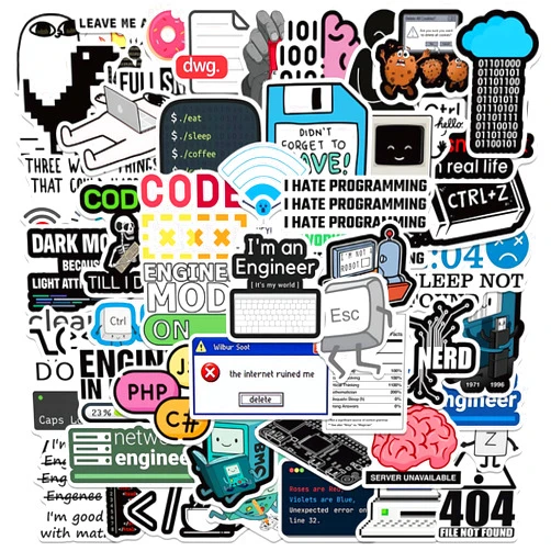 Icicrim 50PCS Programming Stickers Gifts for Developers Programmers Hackers Engineers, Icicrim Program Stickers for Laptop Computer Water Bottles Luggage Vinyl Waterproof Decals