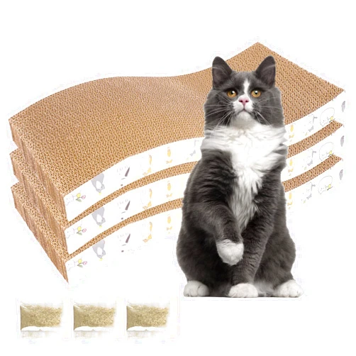 PatiencET 3 Pack Cat Scratcher Pad Recycle Corrugated Cat Scratching Pad Type S Cat Scratch Pad Lounger Sofa for Furniture Protector