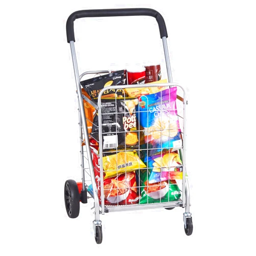 VEVOR Folding Shopping Cart, 110 lbs Max Load Capacity, Grocery Utility Cart with Rolling Swivel Wheels, Heavy Duty Foldable Laundry Basket Trolley Compact Lightweight Collapsible for Luggage, Silver
