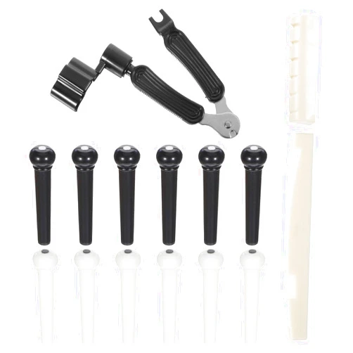 Trinkrittey 15 Pcs Acoustic Guitar Bridge Pins with Saddle Nut 3-In-1 Bridge Pin Puller Remover Guitar Pegs Replacement Parts Accessories String Pegs Guitar String Remover Tool