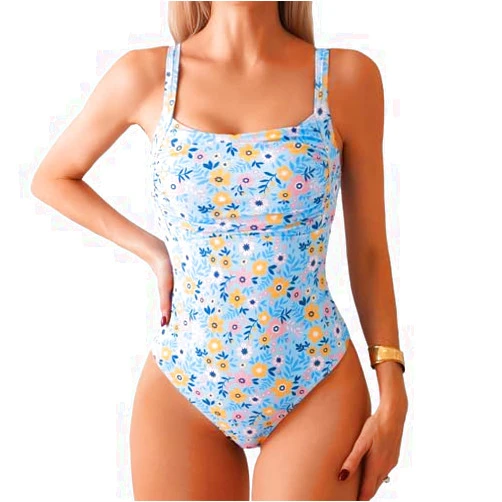 Kuyougoug Women's Sexy One Piece Swimsuit Tummy Control Square Neck Halter Slimming Vintage Retro Bathing Suit Push Up Swimwear