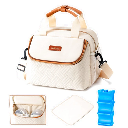 BABEYER Breastmilk Cooler Bag with Ice Pack Fits 6 Baby Bottles up to 9 Ounce, Wearable Breast Pumps Cooler Bag for Nursing Mom Daycare, Work, Travel- Cream