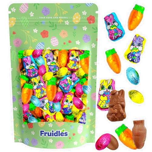 Fruidles Happy Easter Chocolate Variety Pack, Smooth & Creamy Milk Chocolate Party Bag Fillers, Individually Wrapped in Easter Shapes & Design Foils, Kosher Certified Dairy (1 Pound)