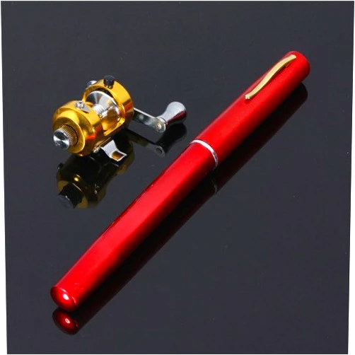 MECO G Ganen 38inch Mini Portable Pocket Aluminum Alloy Fishing Rod Pen Great Gift (Red)