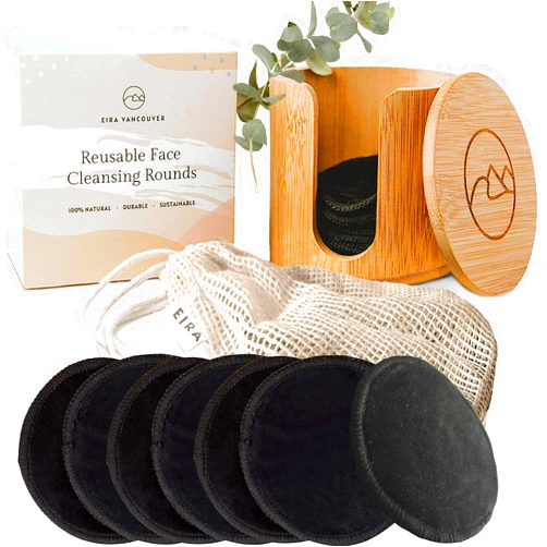 Eira Vancouver Eira's Reusable Makeup Remover Pads | With Washable Laundry Bag | Zero Waste Facial Round | Soft Reusable Face Pad | Large Bamboo Cotton Rounds for Toner | Bamboo Holder For Storage of Cleansing Wipes