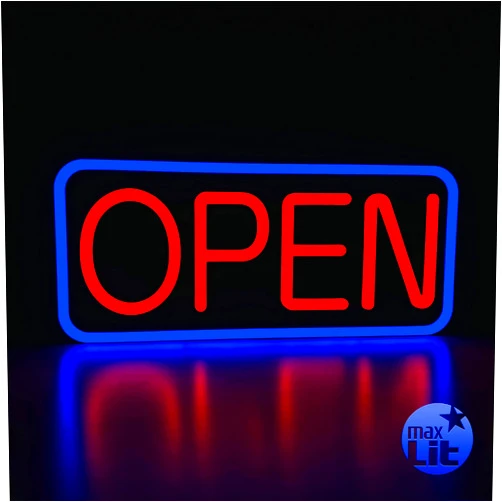MaxLit 21'' X 10'' New Ultra Bright LED Neon Sign - OPEN - Remote Controlled - Energy Efficient & Durable (Blue/Red)