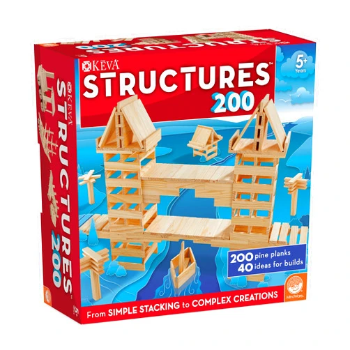 MindWare KEVA Structures 200 Wood Building Planks Set - Building Toy Includes 200 Wooden Blocks and Idea Book - Ages 5 and Up