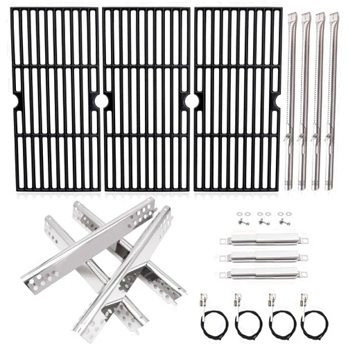 Adviace Grill Grates Replacement Parts for Charbroil Advantage 463344116, 16 15/16'' Cast Iron Grill Grates, Stainless Steel Burner Tubes, Heat Plates Shields, Adjustable Carryover Tubes and Igniters.