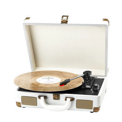 Pareiko Record Player Bluetooth 3 Speeds Turntable Vintage Record Player for Vinyl with Built-in Battery Stereo Speakers Portable Suitcase Phonograph LP Player PC Recording RCA Line Headphone Jack White