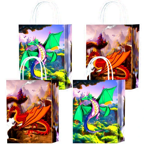 Brattol 16 Pieces Dragon Party Favor Bags for Birthday Party Supplies, Dragon Gift Snacks Treat Candy Party Favor Bags with Handle for Kids Adults Party Decorations