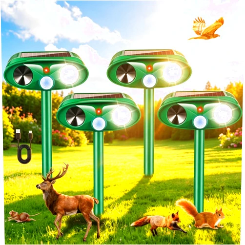 JahyElec 2026 Solar Ultrasonic Animal Repeller Outdoor,Deer Repellent Devices Waterproof with Flashing Light & USB Charging,Motion Activated Deterrent for Stray Cats,Dogs,Squirrels,Rabbits,Racoons for Garden