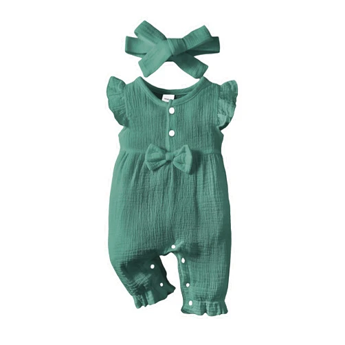 Renotemy Baby Girl Clothes Romper Infant Summer Bodysuit Outfits Cotton Linen Jumpsuits Newborn Essential Preemie Clothes