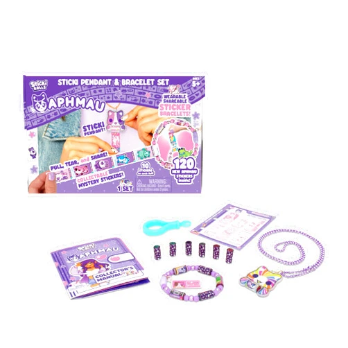 Sky Castle Sticki Rolls x Aphmau Toy Pendant & Bracelet Set – 120 Holographic Stickers, Wearable Toy Jewelry, and Collector’s Page – Limited Edition for Kids Ages 5 and Up - Rainbow Swirl Cat