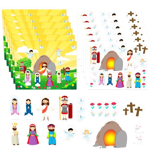 XJF 24 Pcs Make an Easter - He Lives Sticker for Kids Religious Gifts Easter Nativity Stickers Craft Ornaments Christian Jesus Stickers School Activities for Bible Sunday School Party Favors