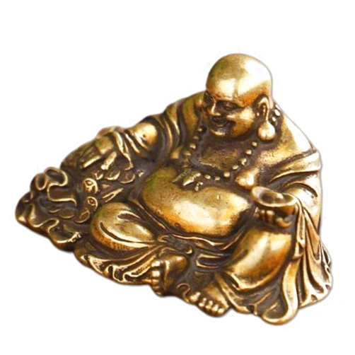 MEIHENI 4cm Brass Maitreya Buddha Statue Decoration, Metal Laughing Buddha and Qi Shengcai Decoration Big Belly Happy Buddha Statue Handicraft Tea Pet Tea Play Collection