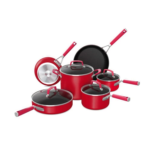 Ninja C29500 Foodi NeverStick Vivid 10-Piece Cookware Set with Lids, Nonstick, Durable & Oven Safe to 400°F, Cool-Touch Handles, Crimson Red