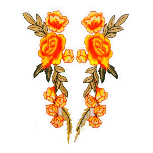 Ximkee 1 Pair Rose Sew Iron on Applique Embroidered Patches-Orange