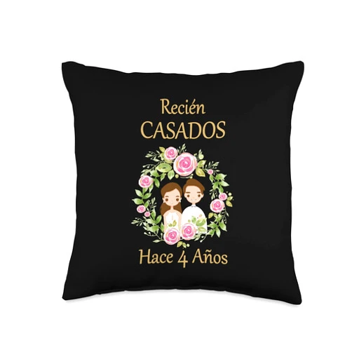Día de la boda, aniversarios y compañía. Recièn Casados Hace 4 Años 4º Aniversario de boda Throw Pillow, 16x16, Multicolor