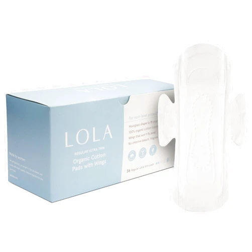 LOLA Organic Pads, 36 Count - Thin Pads with Wings, Cotton Organic Pads for Women, HSA FSA Approved Products - Feminine Care Regular Use Product - Organic Pads Menstrual - Cotton Pads for Periods