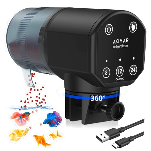 Aoyar Automatic Fish Feeder for Aquarium: Rechargeable Fish Feeder Dispenser,Moisture-Proof & 200ML Large Capacity Betta Turtle Vacation Feeder,Auto Fish Food Dispenser Timer for Weekends/Business