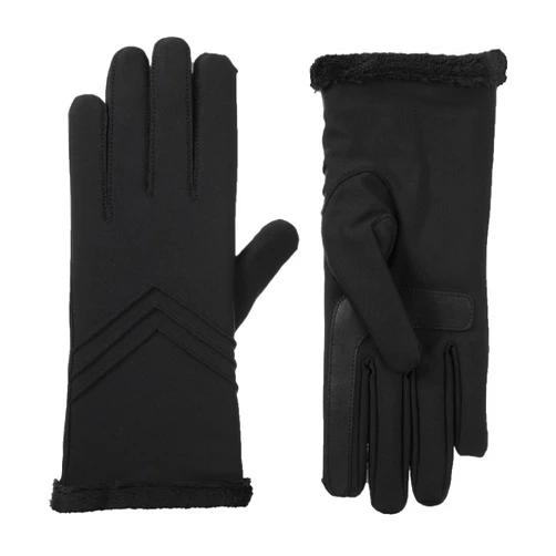 Isotoner Women's Spandex Chevron Gloves – Microluxe Lining, smartDri, Touchscreen, Water Repellent, Black, Large/XL