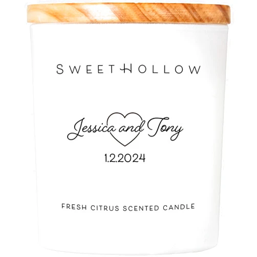 SweetHollow Personalized Citrus Scented Candle for Wedding, Engagement, or Anniversary w/Couple's Name and Optional Date, Bride and Groom Custom Gift, Highly Scented & Long Lasting Coconut Wax