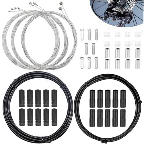 Taiss Universal Bicycle Brake Cable,Shift Cable,Bicycle Shift Derailleur Cable Bike Cable Housing Kit with O-Rings,Brake Cable End Caps for Bicycle Mountain Road Bike Repair
