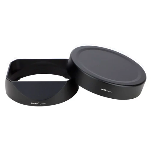 Haoge Lens Hood Metal Square Bayonet for Fujifilm Fuji Fujinon XF 18mm F1.4 R LM WR Lens with Metal Front Cap Kit, Replaces Fuji xf18mmf/1.4 Lens Hood LH-XF18 on Camera X-T4 X-S10 X-T30 XE4