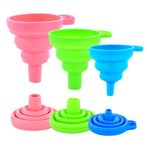 Rechishre Kitchen Silicone Collapsible Funnel Set of 3,Small and Large,Flexible-Foldable-Cooking-Food-Grade Funnels for Filling Small or Mini Bottles,Perfume,Filling Capsules,Fry Oil Filter,Essential Oil,Spice
