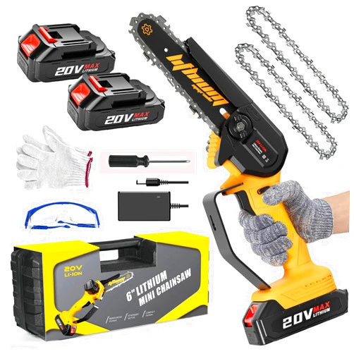 WEMARS Mini Chainsaw 6-Inch with 2 Battery Mini Electric Chain Saws Cordless Handheld Portable Small Chainsaw for Wood Cutting